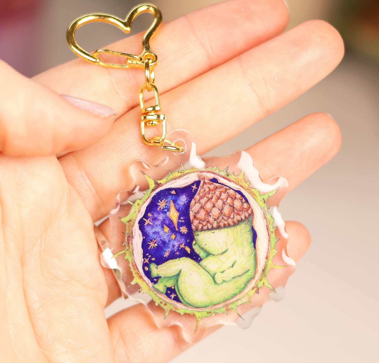Toots the acorn baby - Glitter keyring