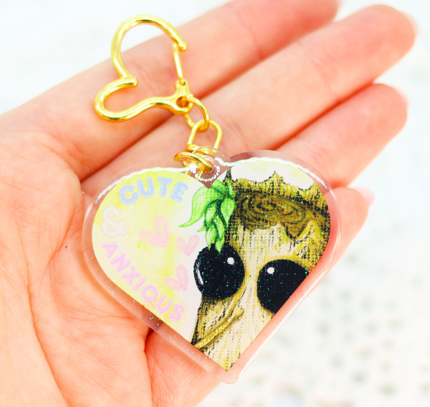 Cute & Anxious - Glitter Keyring