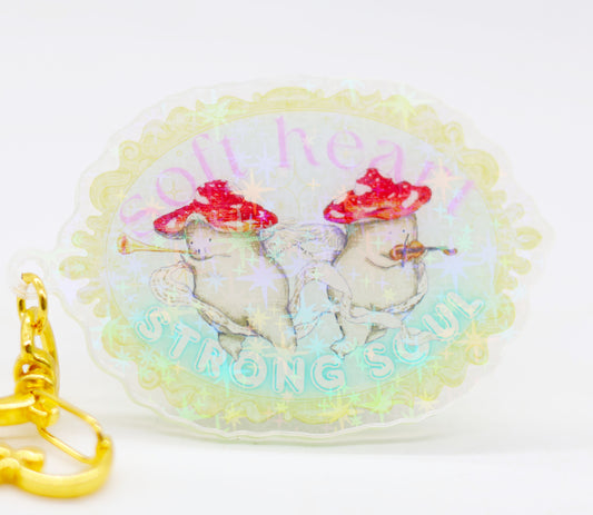 'Soft heart, strong soul' - Cherub mushie glitter keyring