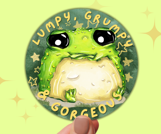 'Lumpy, Grumpy & Gorgeous' - Glumbert the Toad sparkly vinyl sticker
