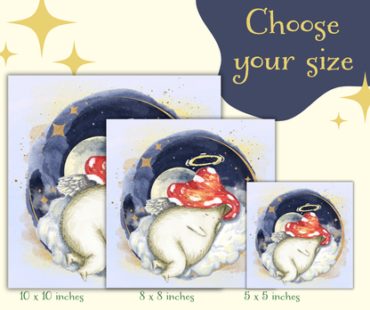 "Sleeping cherub" - Cute fantasy mushroom art print