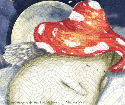 "Sleeping cherub" - Cute fantasy mushroom art print