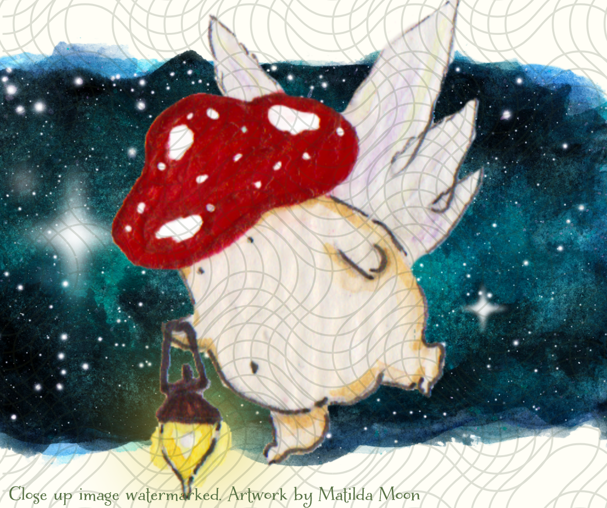 'When the dark takes over, let's look for the stars' Cute Fantasy Mushroom Art Print