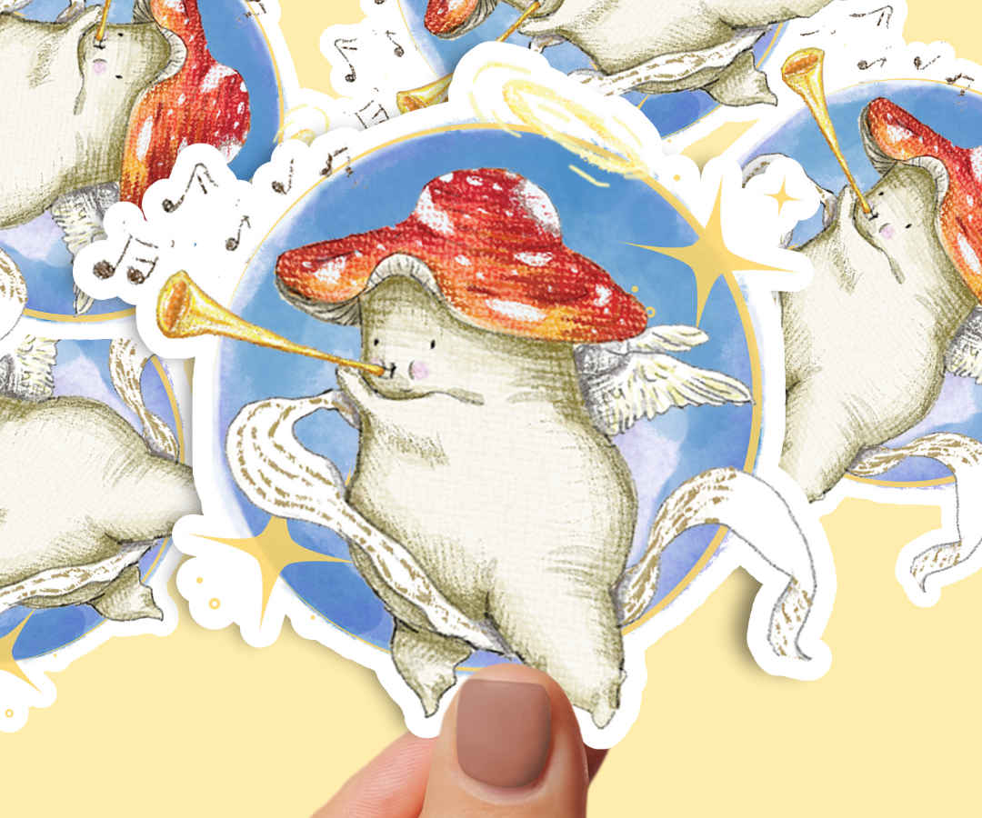 "Trumpet cherub" Holographic Vinyl Sticker