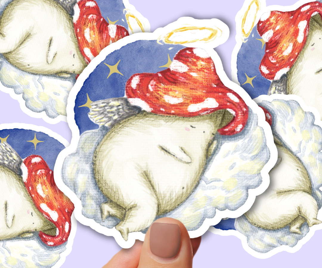 "Sleeping Cherub" Holographic Vinyl Sticker