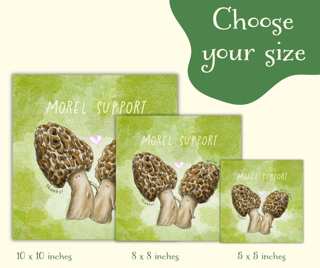 "Morel Support" - Cute mushroom art print