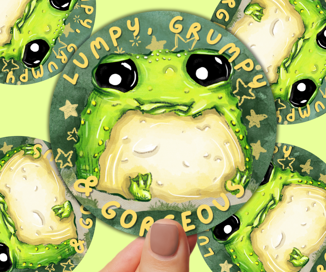 'Lumpy, Grumpy & Gorgeous' - Glumbert the Toad sparkly vinyl sticker