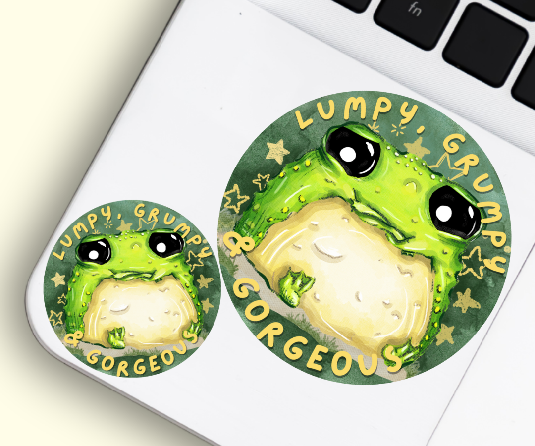 'Lumpy, Grumpy & Gorgeous' - Glumbert the Toad sparkly vinyl sticker