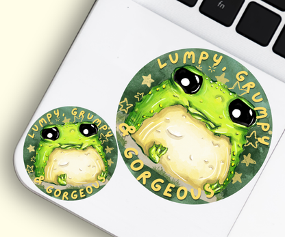 'Lumpy, Grumpy & Gorgeous' - Glumbert the Toad sparkly vinyl sticker