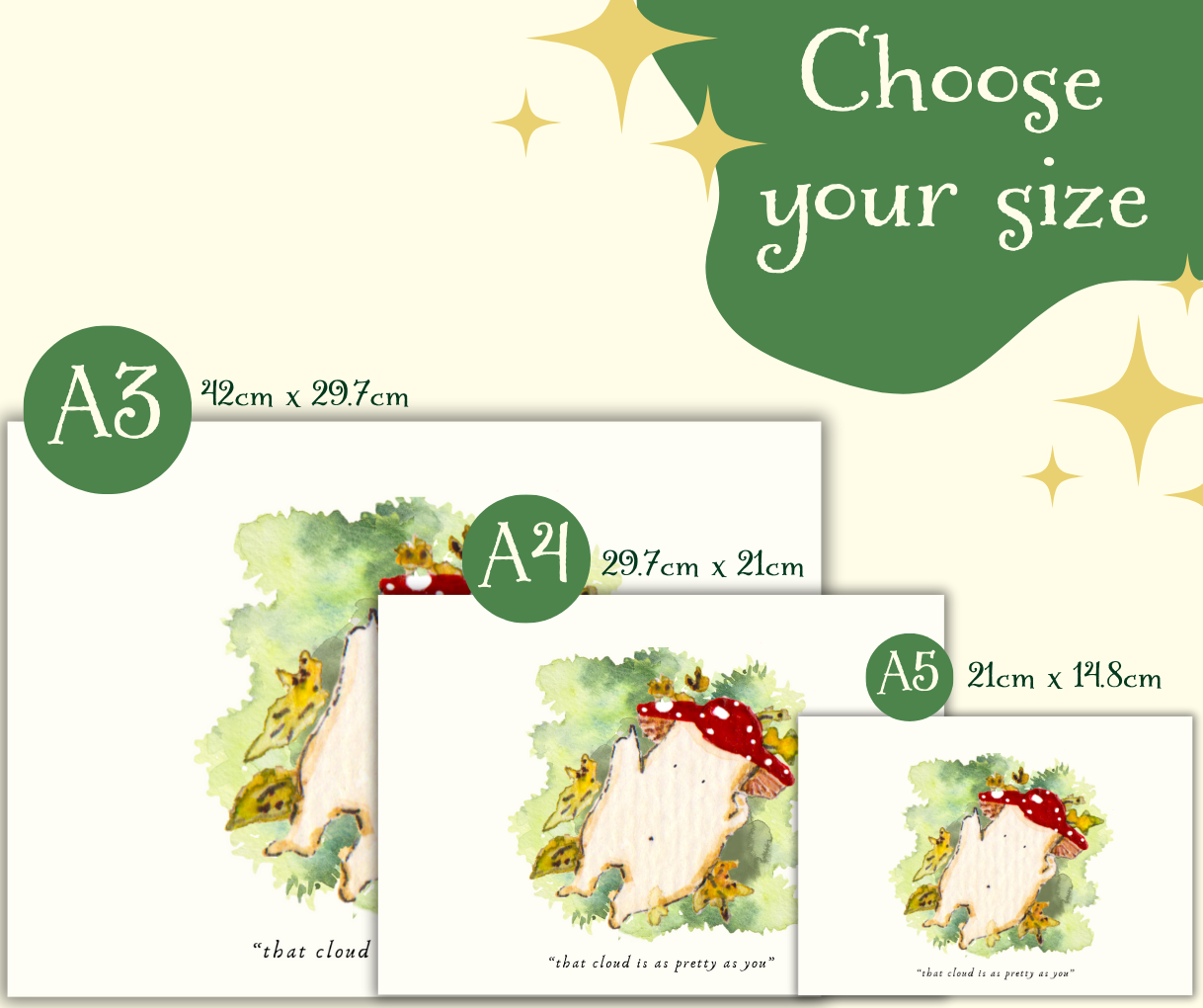 'That cloud is as pretty as you' Cute Fantasy Mushroom Art Print