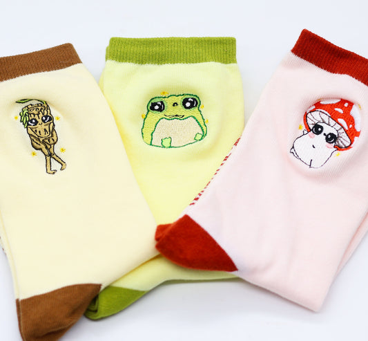 Embroidered Cotton Socks - Set of 3