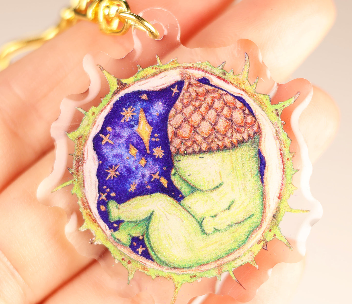 Toots the acorn baby - Glitter keyring