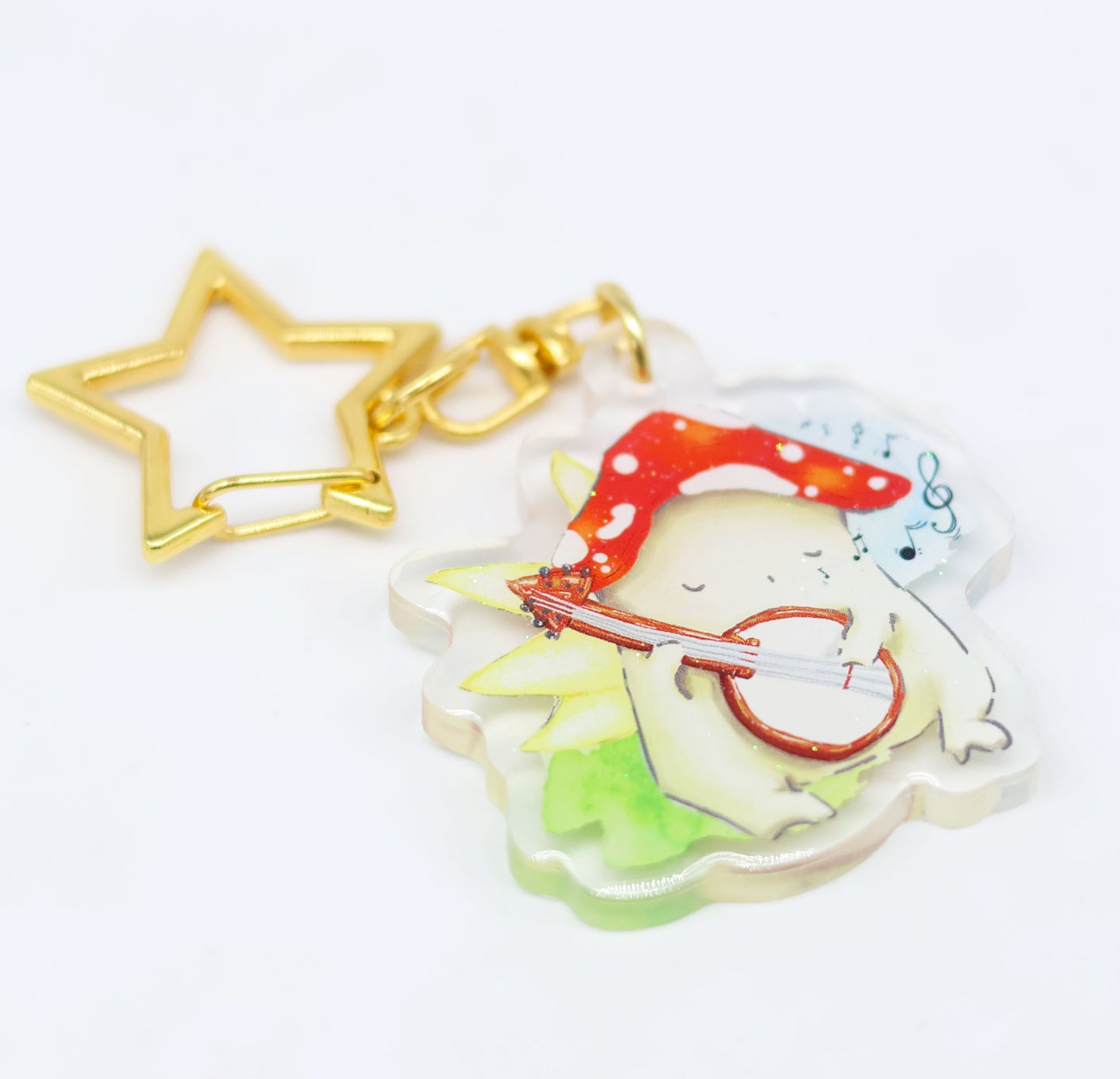"The Bard" Mushie playing his banjo - glitter Keyring