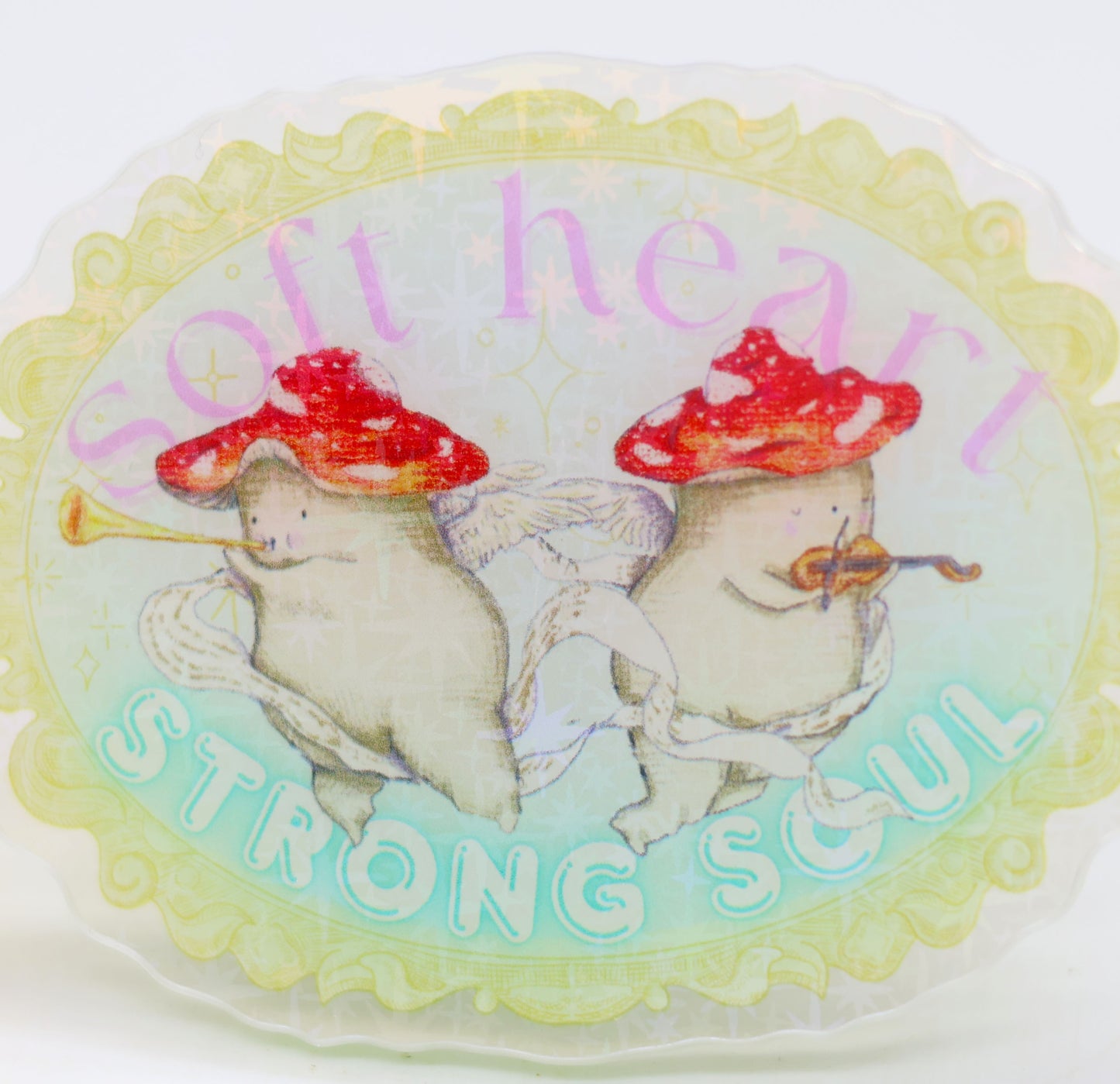 'Soft heart, strong soul' - Cherub mushie glitter keyring