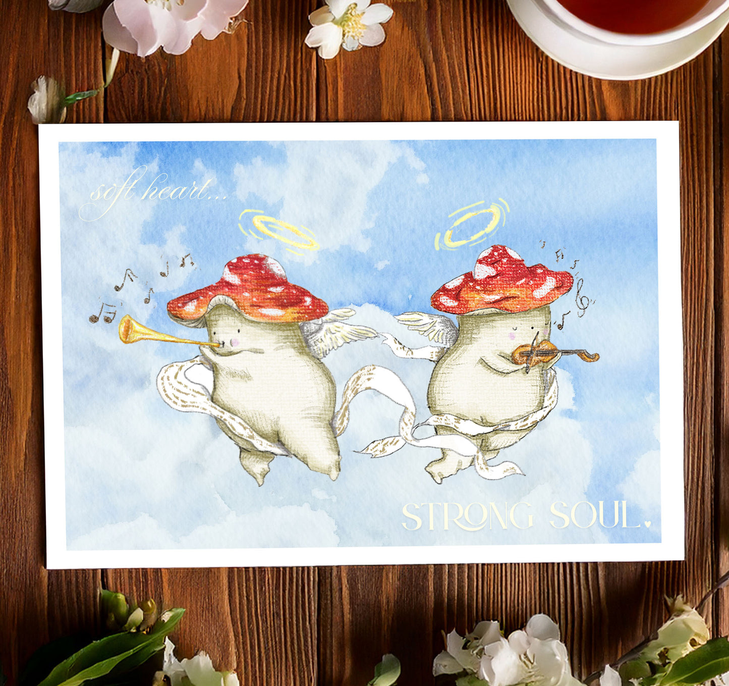 'Soft heart, Strong soul' Cute Cherub Mushroom Art Print