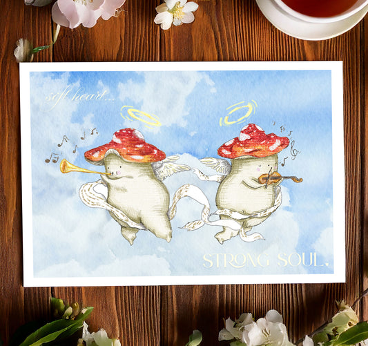 'Soft heart, Strong soul' Cute Cherub Mushroom Art Print
