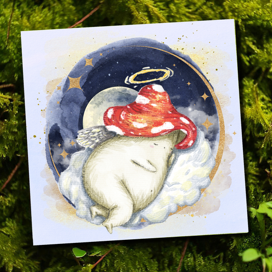 "Sleeping cherub" - Cute fantasy mushroom art print