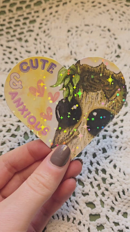 'Cute & Anxious' Holographic Vinyl Sticker